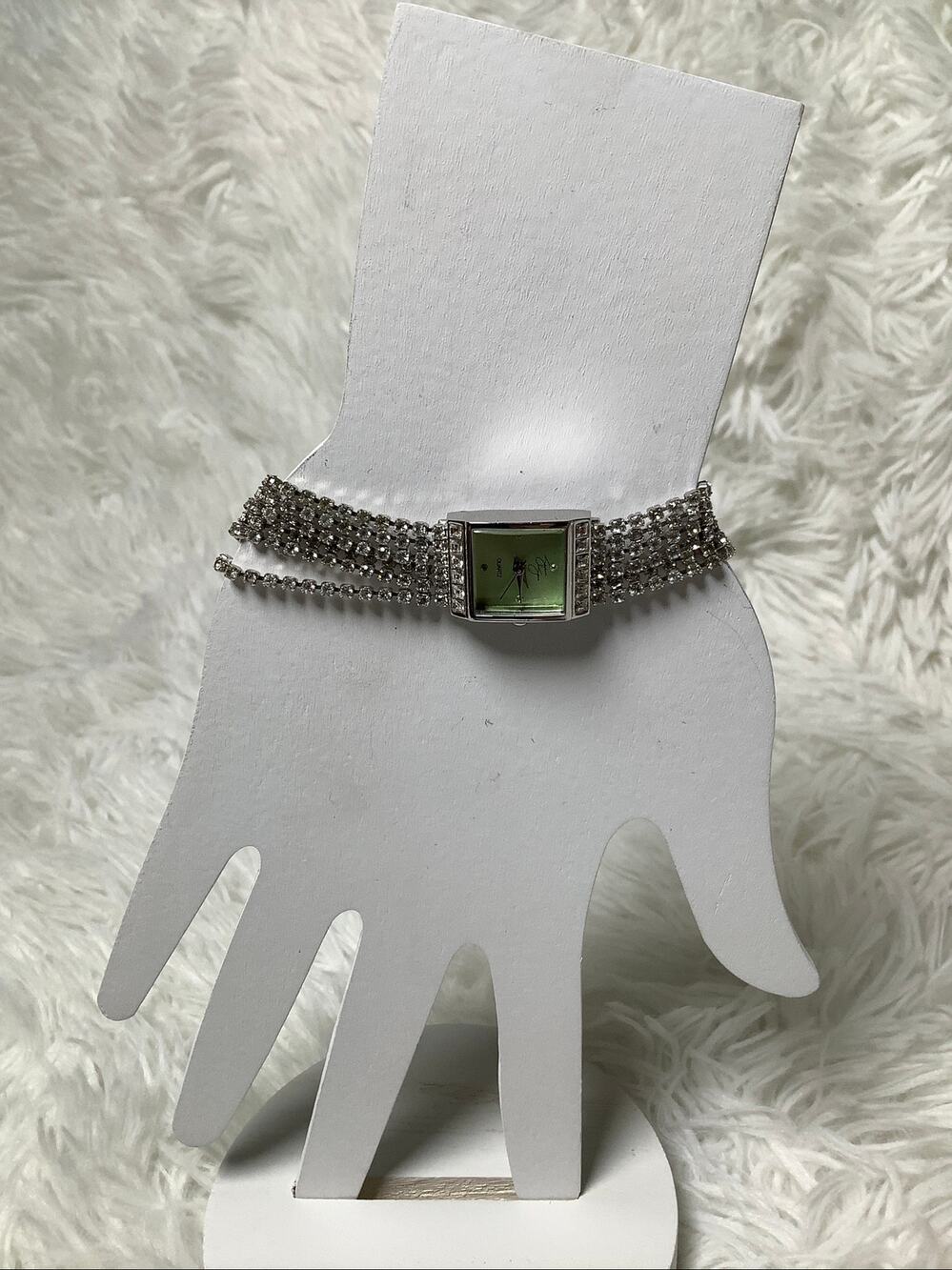 Suzanne Somers Silver Rhinestone Square Quartz Watch Cocktail Vintage A5-15